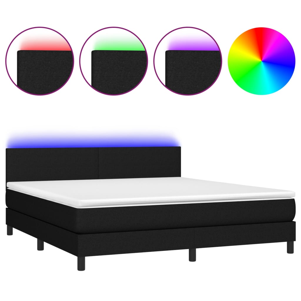 vidaXL Boxspring met matras en LED stof zwart 180x200 cm