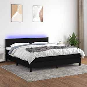 Box spring postel s matrací a LED černá 180x200 cm textil - obrázek 1