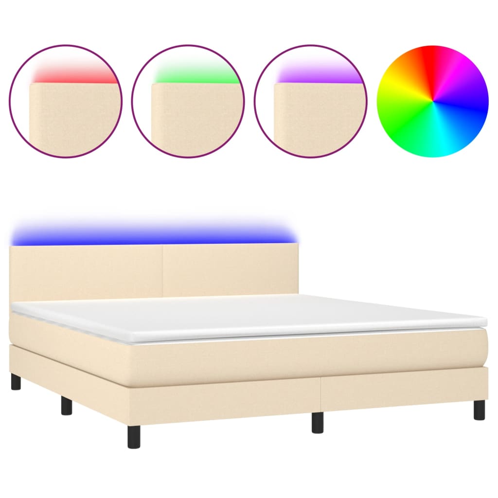 Thumbnail - vidaXL Boxspringbett mit Matratze & LED Creme 180x200 cm Stoff