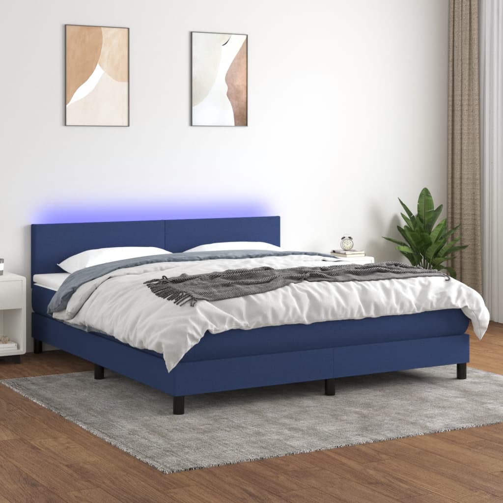 vidaXL Boxspringbett mit Matratze & LED Blau 180x200 cm Stoff