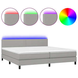 Box spring postel s matrací a LED světle šedá 200x200 cm textil - obrázek 2