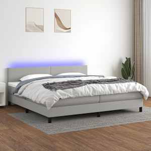 Box spring postel s matrací a LED světle šedá 200x200 cm textil - obrázek 1
