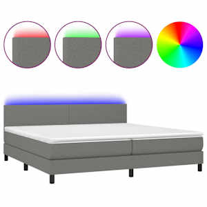 Box spring postel s matrací a LED tmavě šedá 200x200 cm textil - obrázek 2