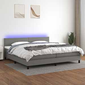 Box spring postel s matrací a LED tmavě šedá 200x200 cm textil - obrázek 1