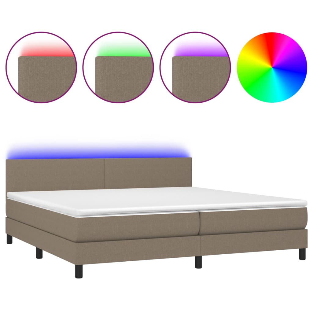 vidaXL Box spring postelja z vzmetnico LED taupe 200x200 cm blago