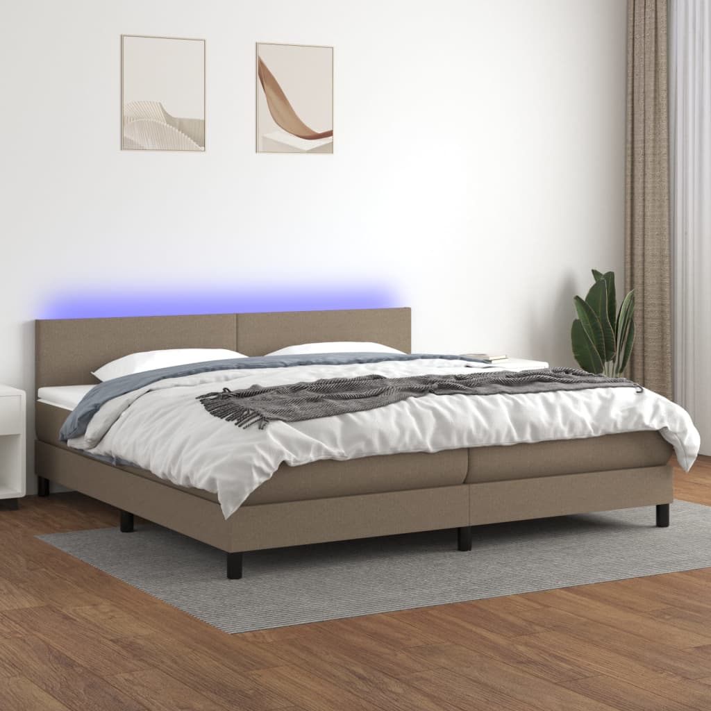 Sommier tapissier et matelas et LED Taupe 200x200 cm Tissu