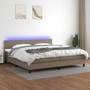 Box spring postelja z vzmetnico LED taupe 200x200 cm blago