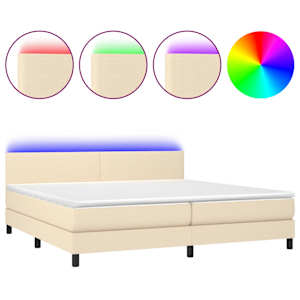 Box spring postel s matrací a LED krémová 200x200 cm textil - obrázek 2
