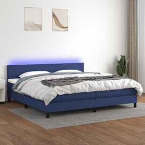 Box spring postel s matrací a LED modrá 200x200 cm textil - obrázek 1
