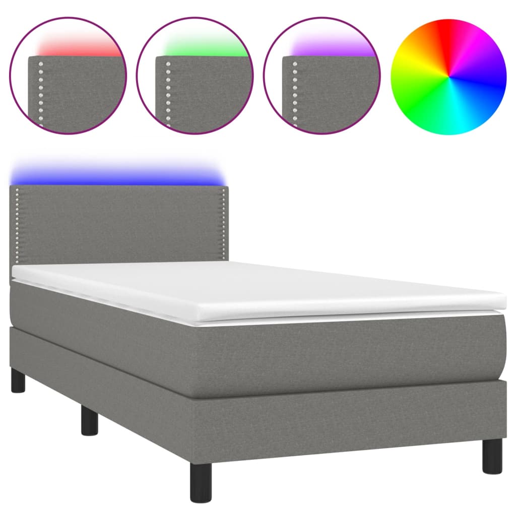 vidaXL Box spring postelja z vzmetnico LED temno siva 80x200 cm blago