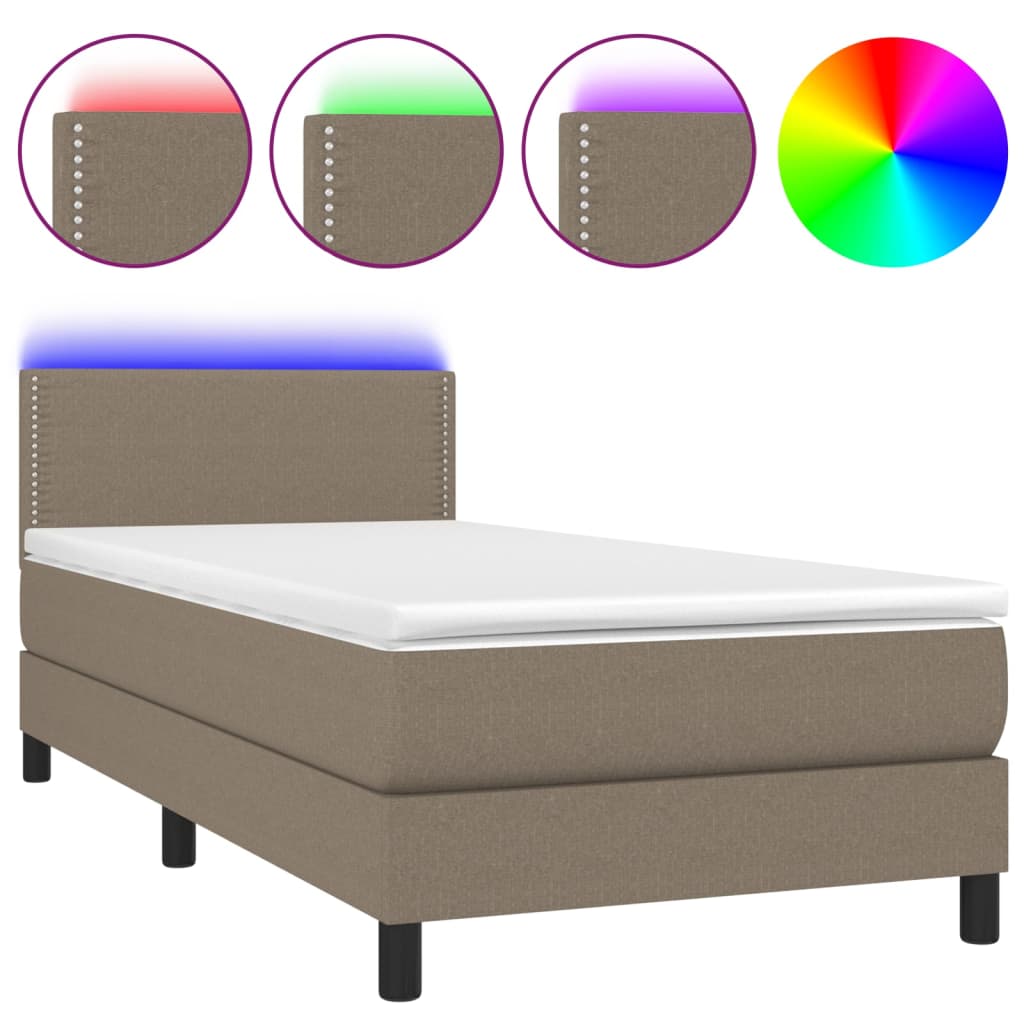 vidaXL Box spring postelja z vzmetnico LED taupe 80x200 cm blago