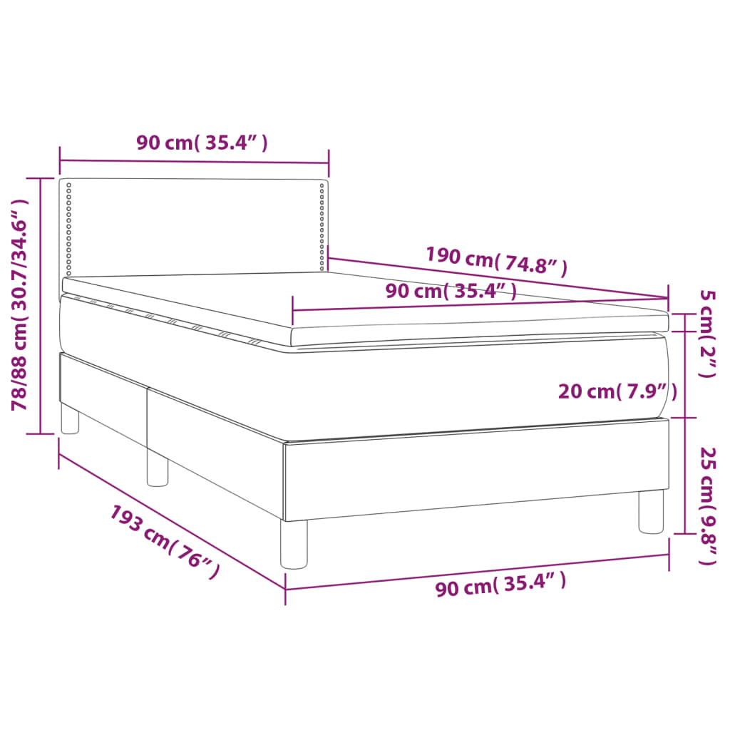 Krevet box spring s madracem LED smeđesivi 90x190 cm tkanina