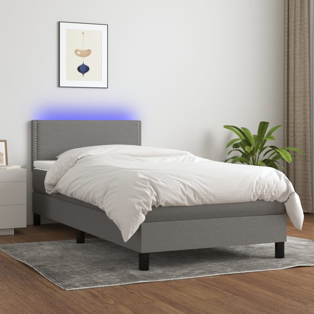 Sommier tapissier avec matelas et LED Gris foncé 90x200cm Tissu