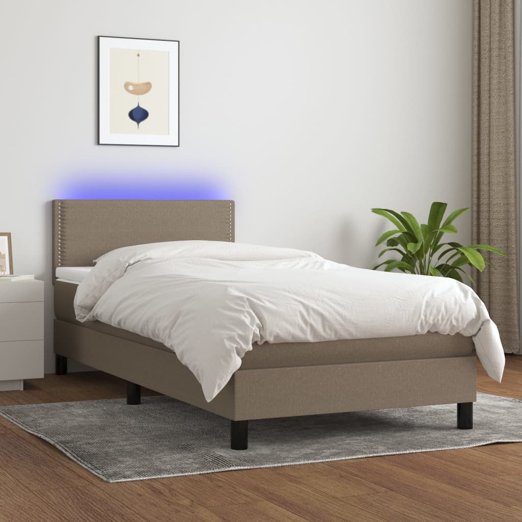 Box spring postel s matrací a LED taupe 90x200 cm textil