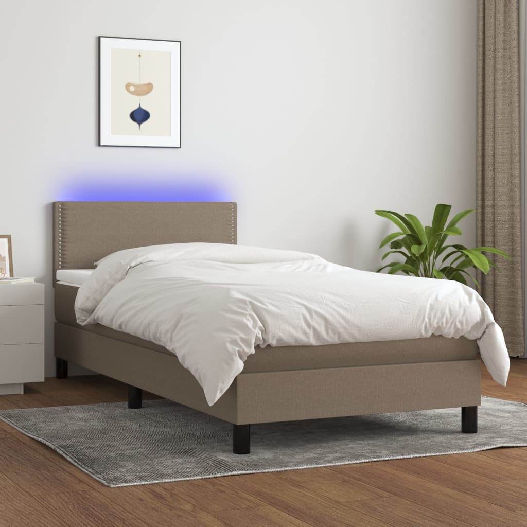 Krevet box spring s madracem LED smeđesivi 90×200 cm tkanina Kreveti i dodaci za krevete Naručite namještaj na deko.hr