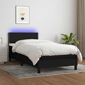 Box spring postel s matrací a LED černá 100x200 cm textil - obrázek 1
