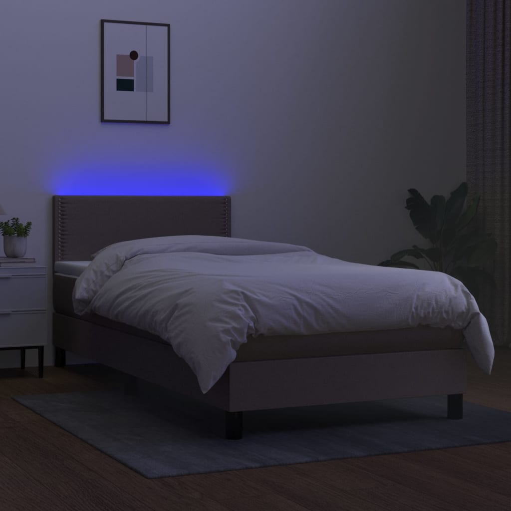 Box spring postel s matrací a LED taupe 100x200 cm textil