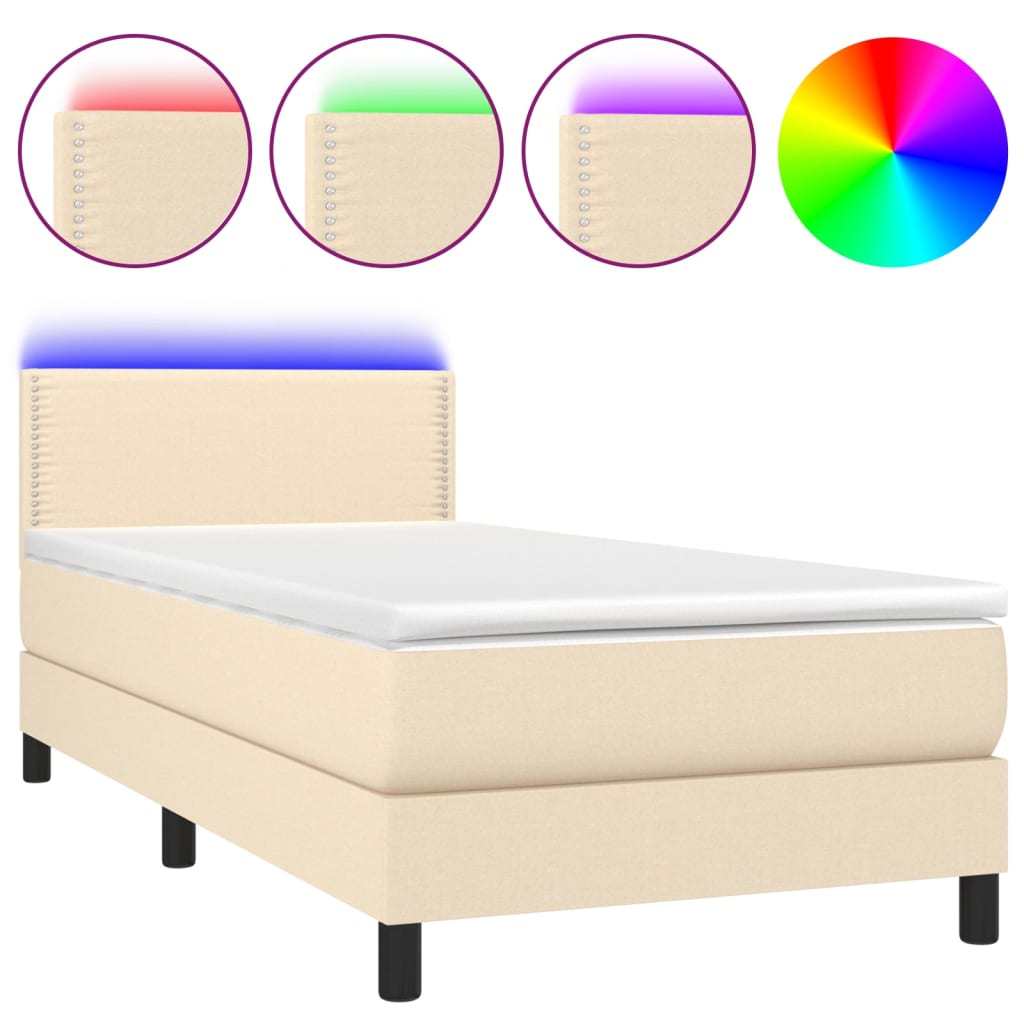 Thumbnail - vidaXL Boxspringbett mit Matratze & LED Creme 100x200 cm Stoff