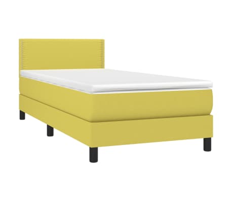 vidaXL Κρεβάτι Boxspring με Στρώμα & LED Πράσινο 100x200 εκ Υφασμάτινο