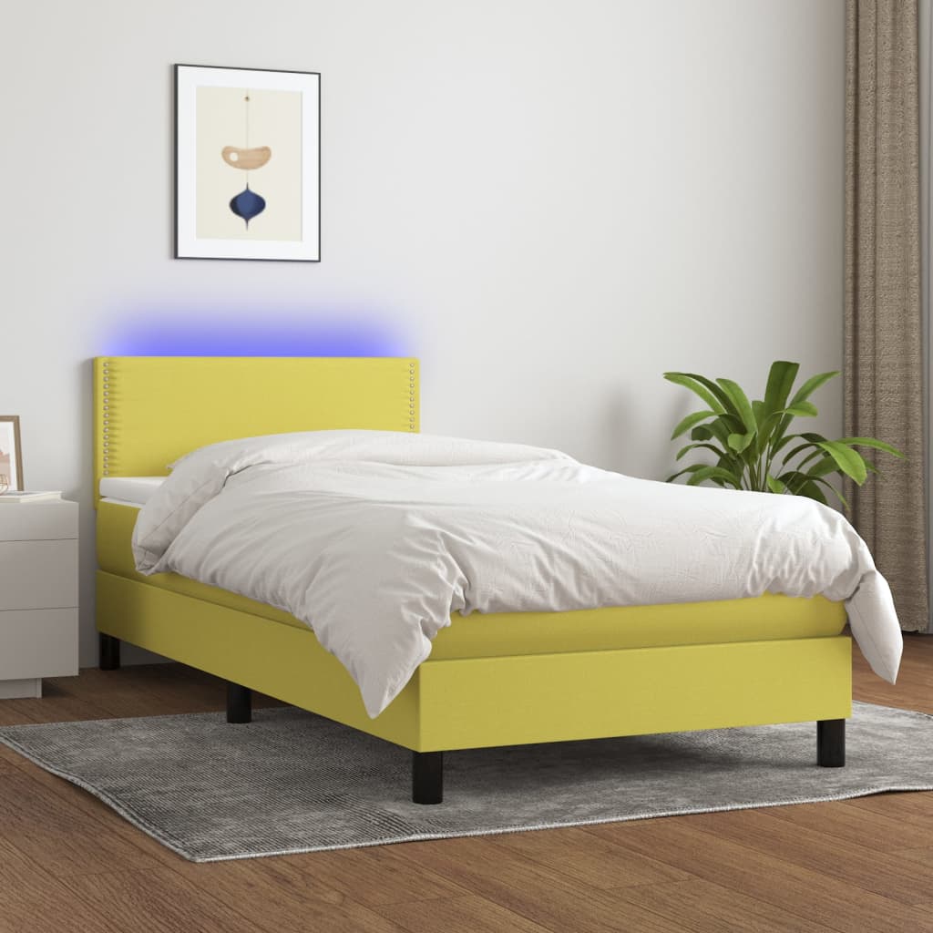 Boxspringbett mit Matratze & LED Grün 100×200 cm Stoff