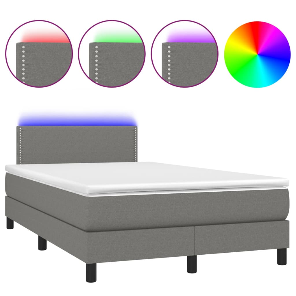 vidaXL Box spring postel s matrací a LED tmavě šedá 120x200 cm textil