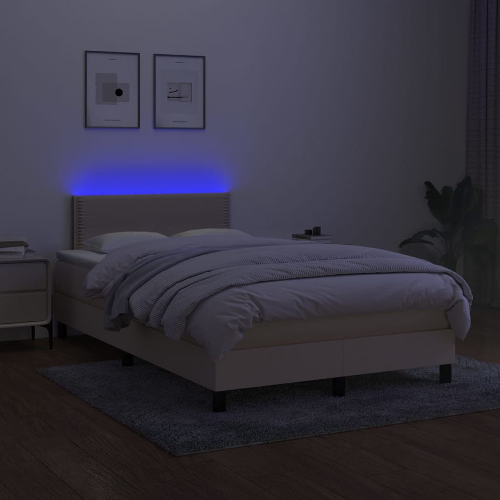 krémszínű szövet rugós és LED-es ágy matraccal 120 x 200 cm