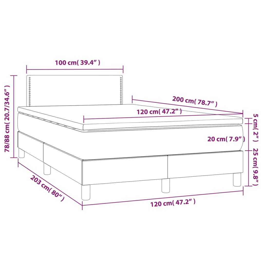 Box spring postel s matrací a LED krémová 120 x 200 cm textil