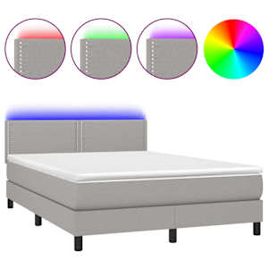 Box spring postel s matrací a LED světle šedá 140x190 cm textil - obrázek 2