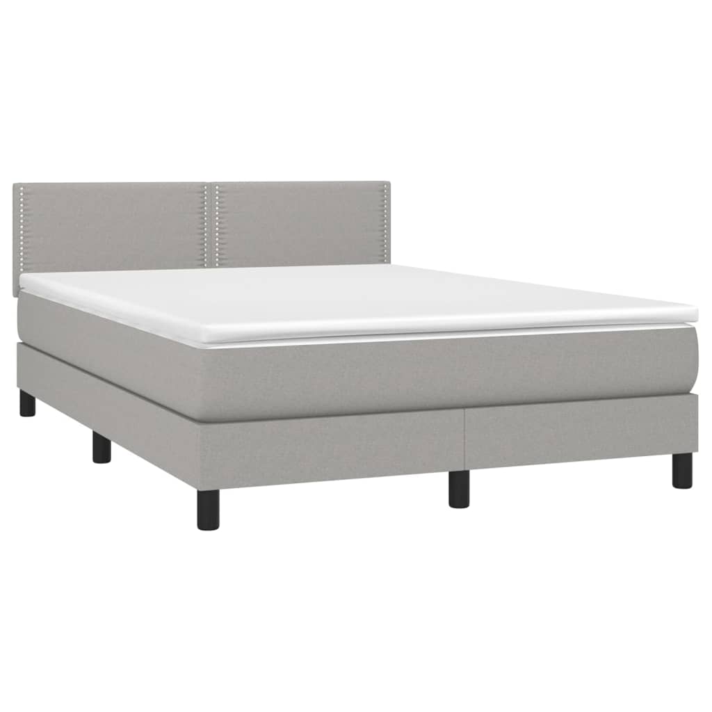 vidaXL Boxspring met matras en LED stof lichtgrijs 140x190 cm afbeelding