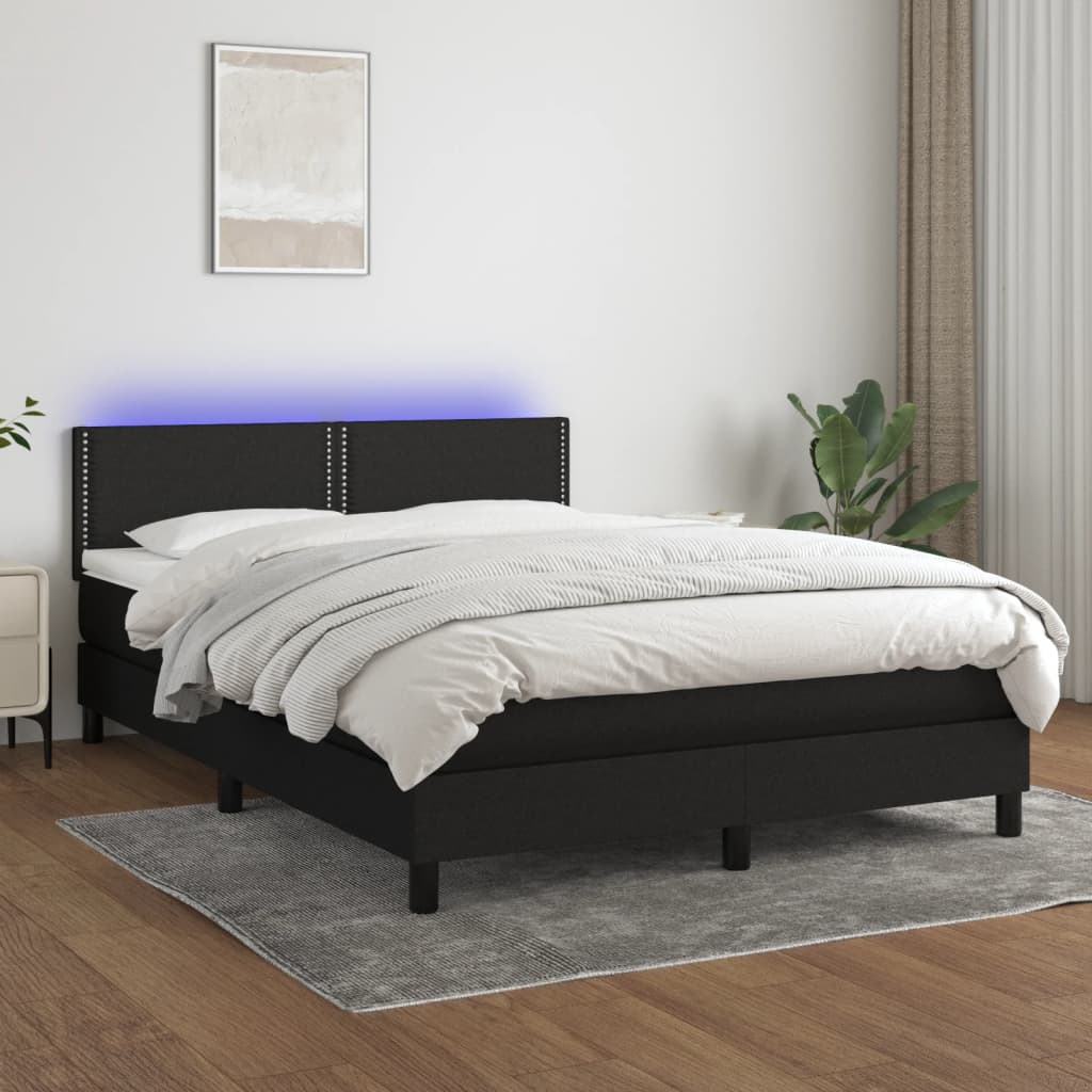 Box spring postel s matrací a LED černá 140x190 cm textil