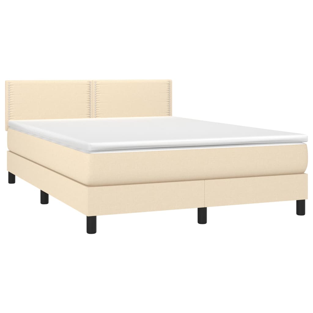 vidaXL Boxspring met matras en LED stof crèmekleurig 140x190 cm afbeelding