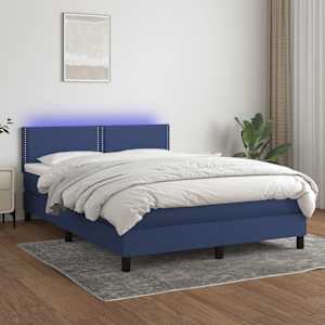 Box spring postelja z vzmetnico LED modra 140x190 cm blago