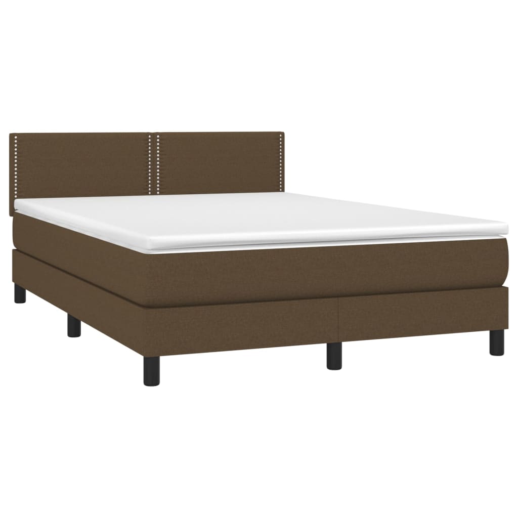 vidaXL Boxspring met matras en LED stof donkerbruin 140x200 cm afbeelding