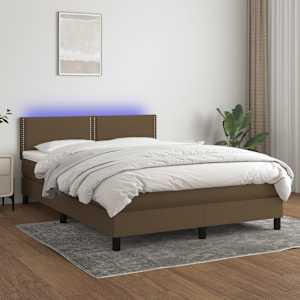 Box spring postelja z vzmetnico LED temno rjava 140x200cm blago