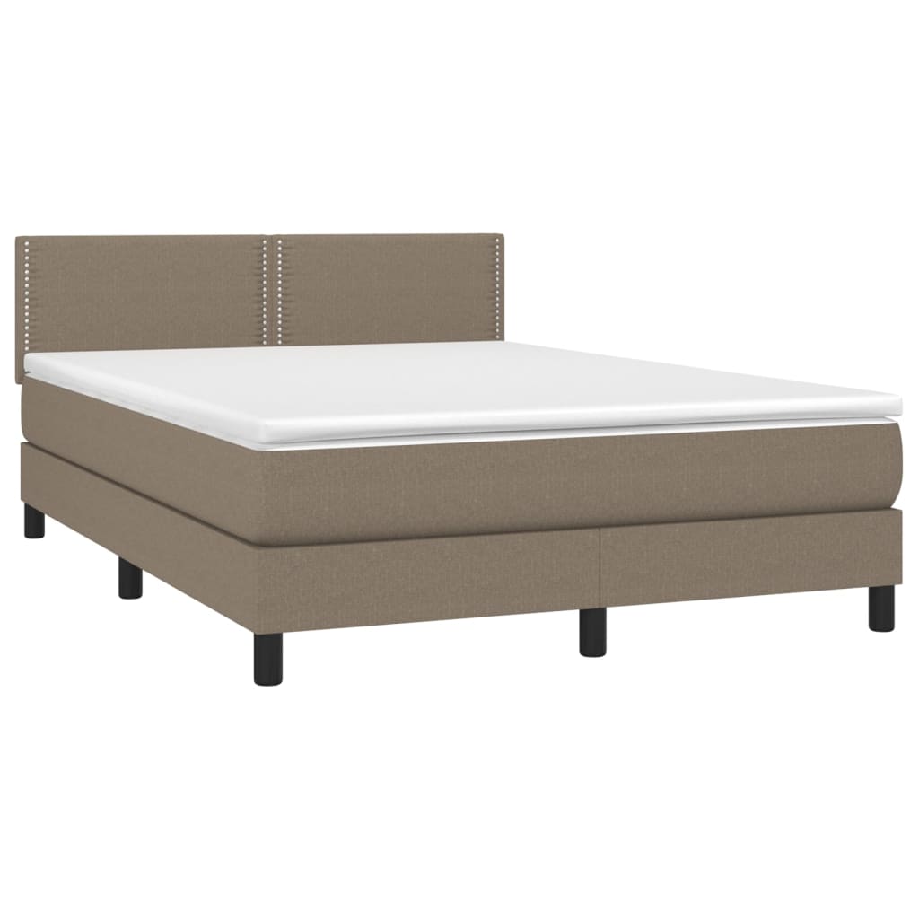 vidaXL Boxspring met matras en LED stof taupe 140x200 cm afbeelding