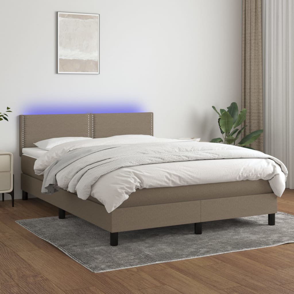 Box spring postel s matrací a LED taupe 140x200 cm textil