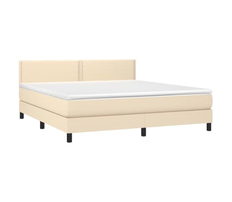 vidaXL Κρεβάτι Boxspring με Στρώμα & LED Κρεμ 160x200 εκ. Υφασμάτινο