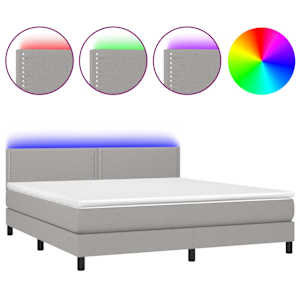 Box spring postel s matrací a LED světle šedá 180x200 cm textil - obrázek 2