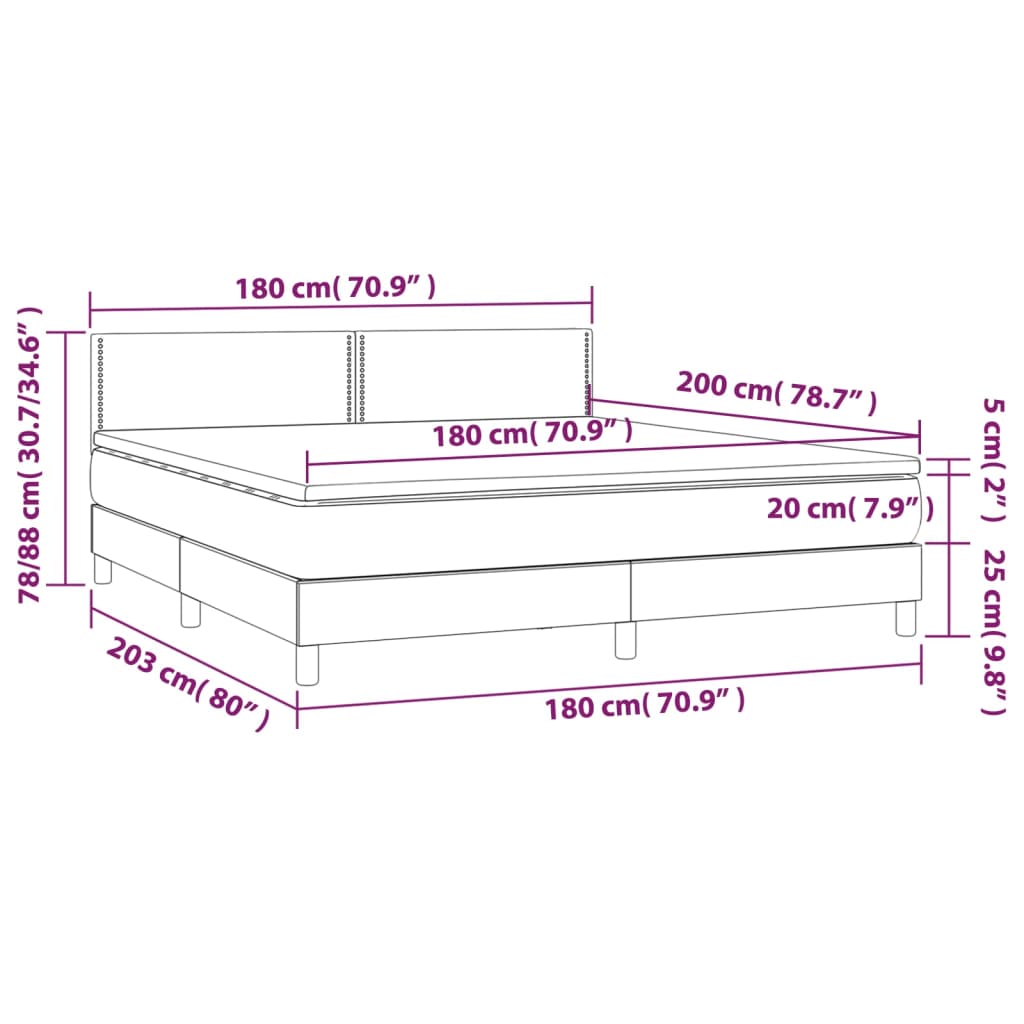 Box spring postel s matrací a LED světle šedá 180x200 cm textil