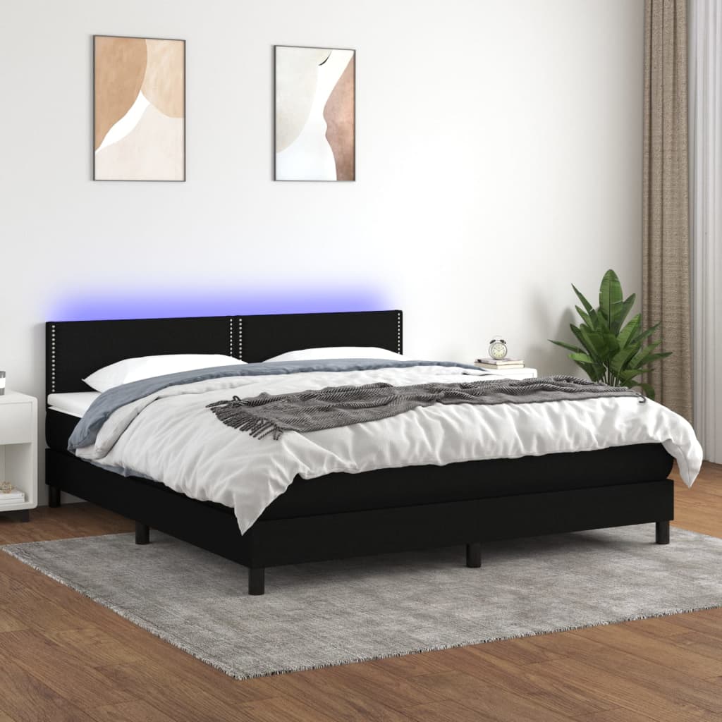 vidaXL Boxspringbett mit Matratze & LED Schwarz 180x200 cm Stoff