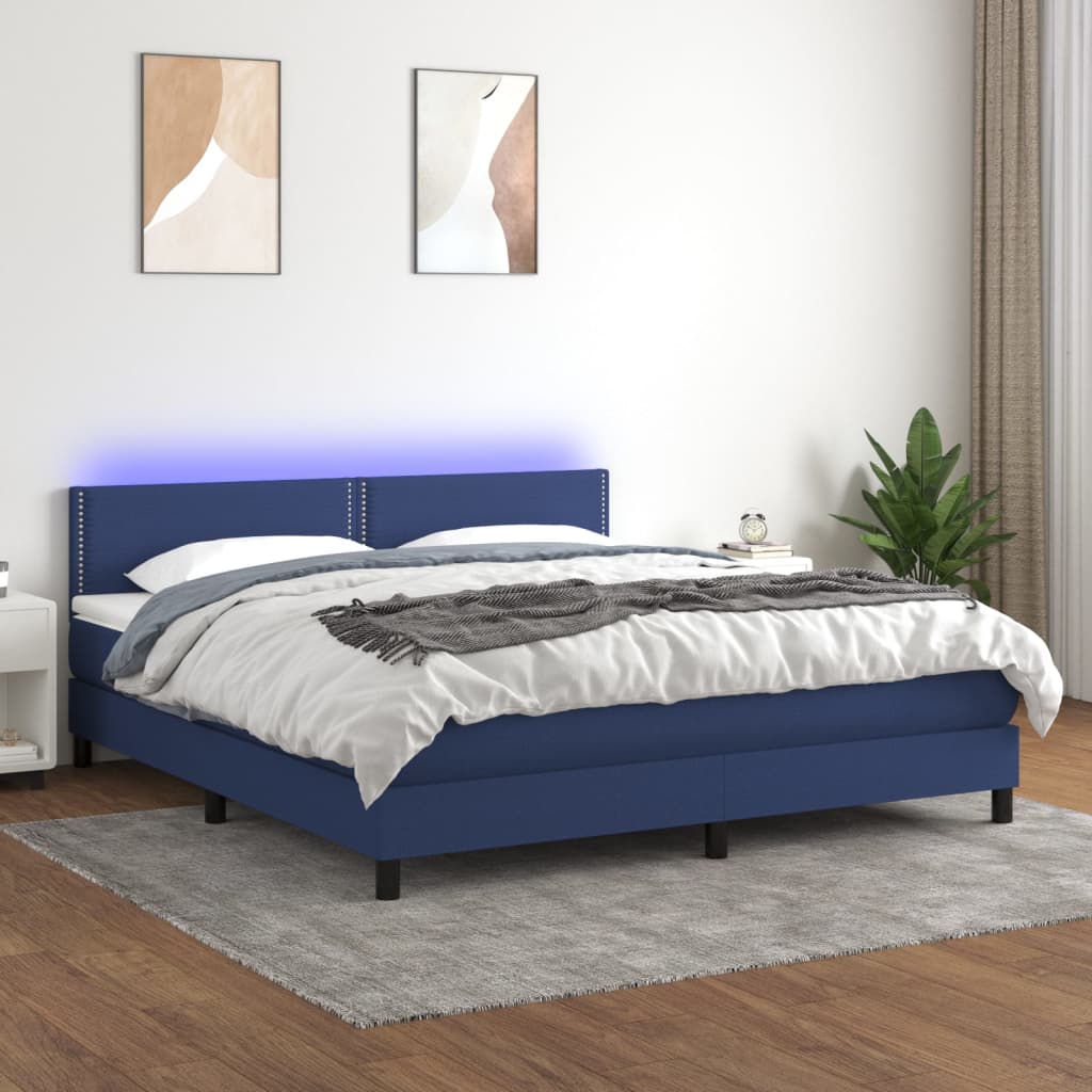 vidaXL Boxspringbett mit Matratze & LED Blau 180x200 cm Stoff