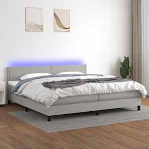 Box spring postel s matrací a LED světle šedá 200x200 cm textil - obrázek 1