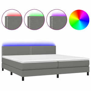 Box spring postel s matrací a LED tmavě šedá 200x200 cm textil - obrázek 2