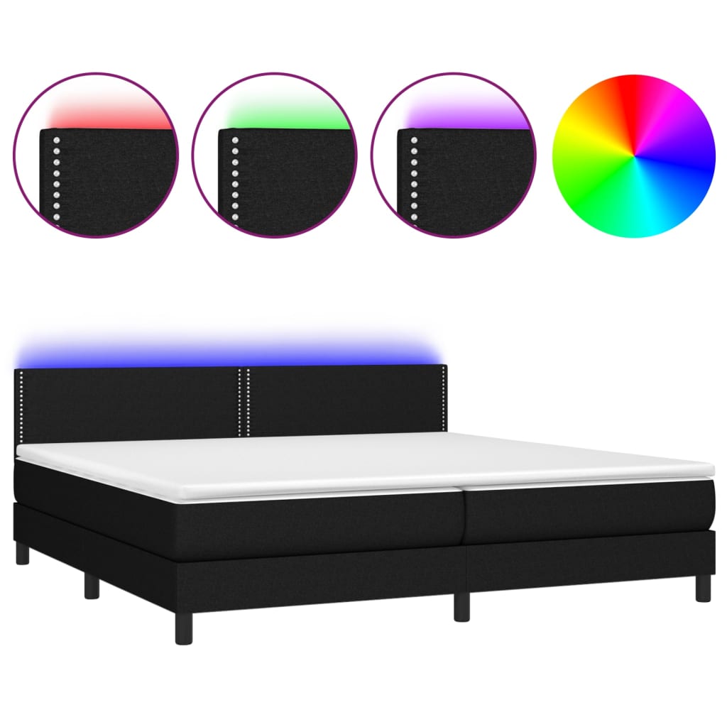 vidaXL Box spring postelja z vzmetnico LED črna 200x200 cm blago