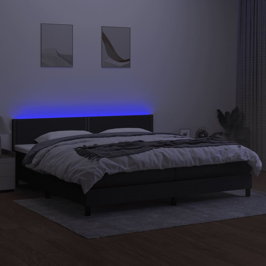 fekete szövet rugós és LED-es ágy matraccal 200x200 cm