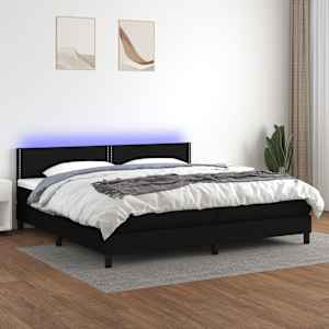 Box spring postel s matrací a LED černá 200x200 cm textil - obrázek 1