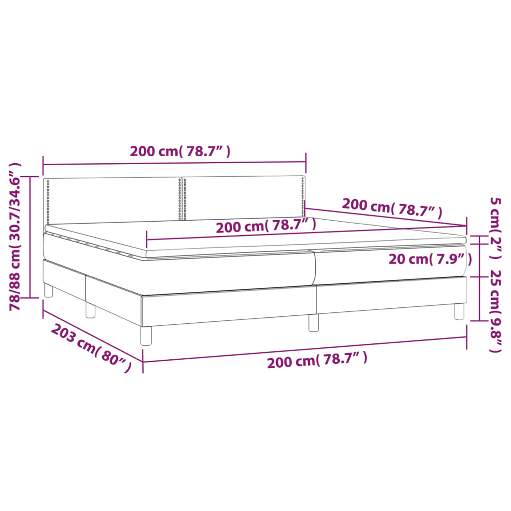 Box spring postel s matrací a LED tmavě hnědá 200x200 cm textil