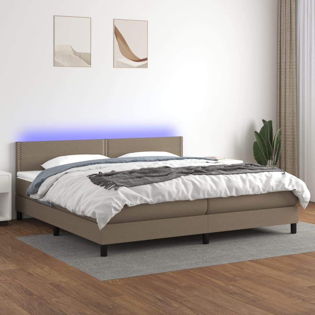 vidaXL Boxspringbett mit Matratze & LED Taupe 200x200 cm Stoff