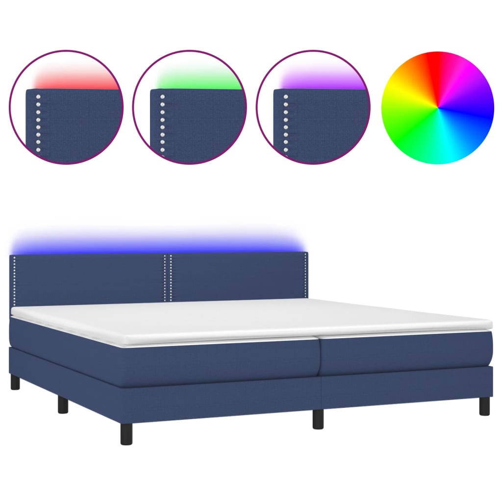 vidaXL Box spring postelja z vzmetnico LED modra 200x200 cm blago