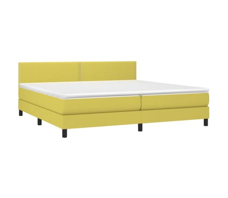 vidaXL Lova su spyruoklėmis/čiužiniu/LED, žalia, 200x200 cm, audinys